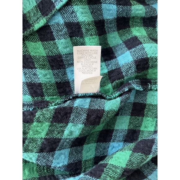 J Jill Tunic Top Shirt Women L Green Black Plaid Relaxed 1/4 Button Up Cottage - Picture 9 of 9